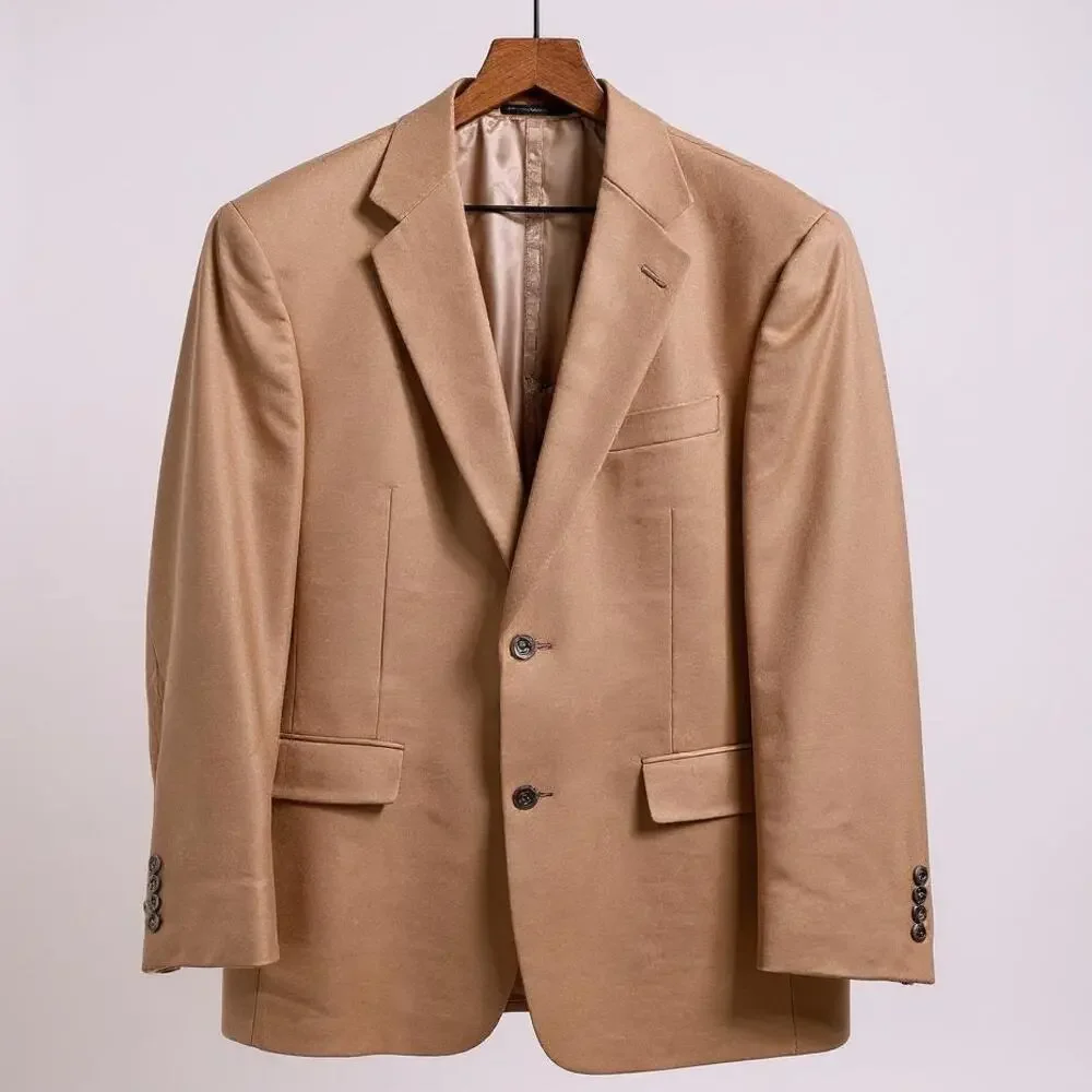 Loro Piana 100% Worsted Spun Cashmere Sport Coat Tan Gold Trumpeter Mens 42R